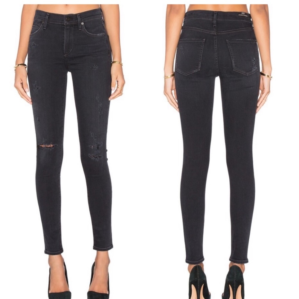 Citizens of humanity rocket high rise skinny faded black jean
